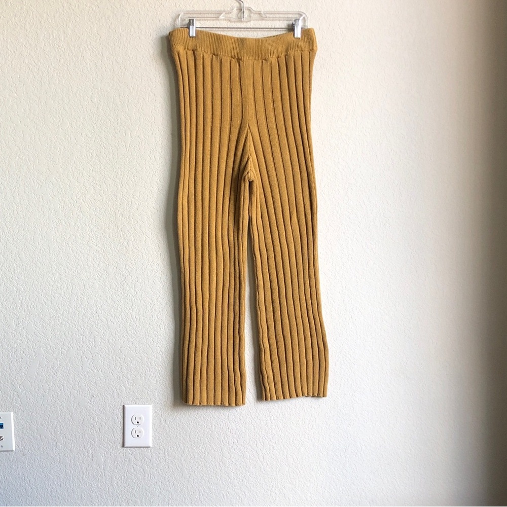 Free People FP Beach Ribbed Sweater Pants Pull On Straight Leg Gold Yellow